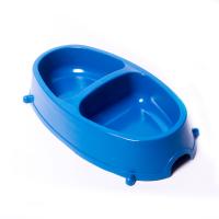 Миска двойная пластик для кошек 0,45л нескользящая голубая