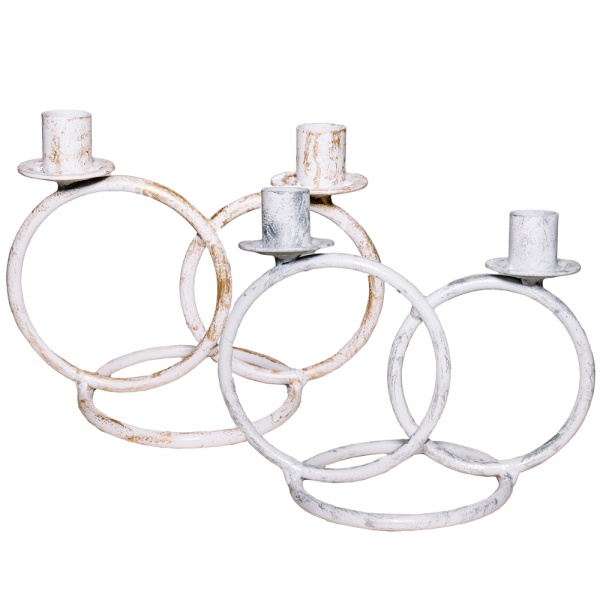 ДЕКОР Подсвечник Кольцо 2 свечи бел серебро РЗДИ/1шт